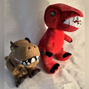Jurassic World 11” Official  Red T rex And Brown 7” T Rex Plush Dinosaurs